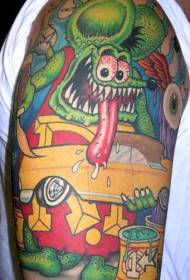 arm cartoon mouse and yellow car tattoo pattern