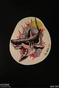 彩色school鲨鱼纹身手稿图片