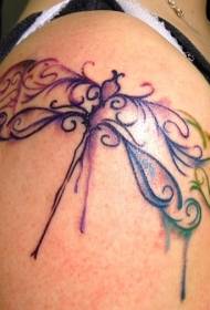 olkapää akvarelli kaunis sudenkorento tatuointi malli