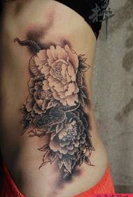 beauty waist snake and peony tattoo pattern