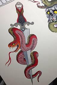 serpiente serpenteante daga escuela color tatuaje patrón manuscrito