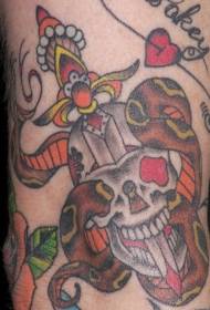 motif de tatouage coloré de dague et serpent