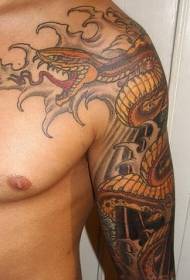 Образец со змија од азиски стил и тетоважа на бран