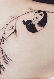 nyuma rahisi panda nyeusi na muundo wa tattoo ya mianzi