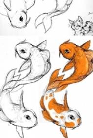 črta skica literarno lep rokopis tetovaže z zlatimi ribami