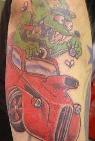 緑のマウスと車のタトゥーパターン