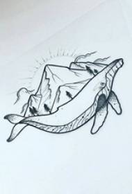 black line creative dolphin beautiful mountain tattoo manuscript