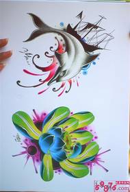 Gambar manuskrip tato lotus lumba-lumba