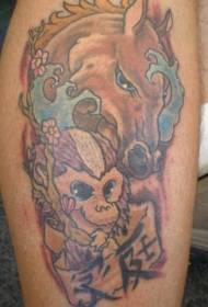pootkleur paard met apen tattoo patroon