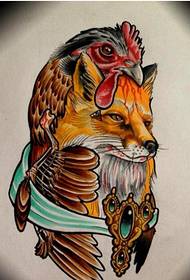 Bella e bella immagine di modello di manoscritto del tatuaggio del gallo di volpe