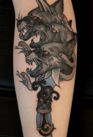 old school käärme tikari pään susi tatuointikuvio
