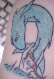 kartun gadis kecil dan pola tato hiu