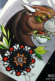 Super handsome cool leopard head tattoo manuscript