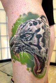 calf color realistic leopard roaring tattoo pattern
