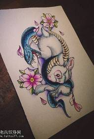 кольоровий малюнок рукопис татуювання змія кролик