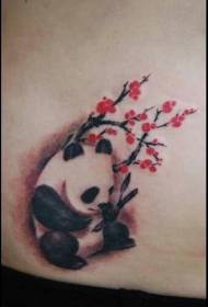 cute panda and blooming cherry color tattoo pattern