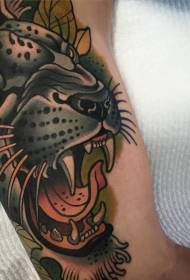 modello di tatuaggio testa di leopardo di nuova scuola di colore