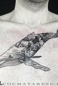 胸にサメのタトゥーパターン
