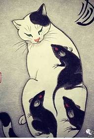 Japanese traditional cat tattoo mouse tattoo pattern manuscript