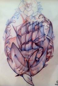 Rękopis tatuażu żeglarskiego rekina szkolnego