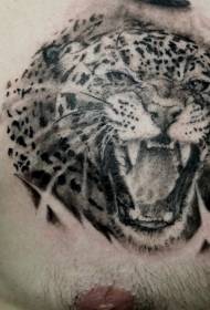 model de tatuaj piept roaring negru leopard