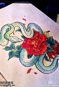 color peony snake tattoo manuscript pattern