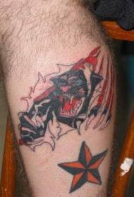 warna lengan kulit merobek pola tato panther hitam