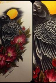 European school crow flower cover tattoo pattern manuscript