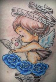 Blue Rose bi Dove and Angel Tattoo Model