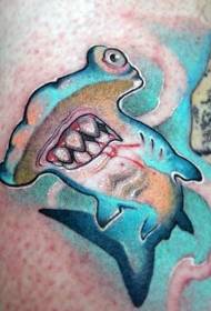 Bein Farbe New School Style lustige Hammerhai Tattoo