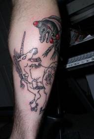 Umbala womlenze we-Unicorn wokulwa neDolphin tattoo