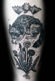 şêwaza grafîkkirina kulîlkên reş ên bi rengê fox û bat tattooê