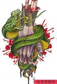 流行酷鬼手與蛇紋身圖案