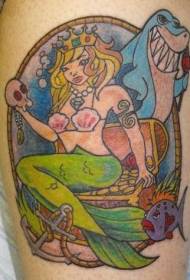 tatouage de sirène et de requin