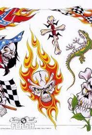 Cartone animatu craniu Rosa croce osse bandiera Lizard Pattern di tatuaggi