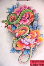 een kleur slang pioen tattoo manuscript