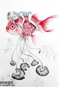 modello tatuaggio manoscritto color pesce rosso