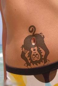 patrón de tatuaxe de mono negro abdominal