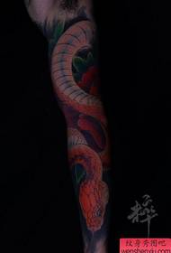 egy gyönyörűen színes kígyó és bazsarózsa tetoválás mintát