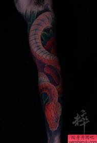 un modello di tatuaggio serpente e peonia splendidamente colorato