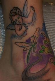 Angel en dragonfly kleuren tattoo patroon