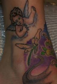 Angel and dragonfly color tattoo pattern