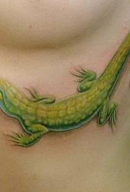 wzór ładny zielony jaszczurka tatuaż na żebrach