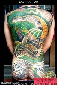 супер красивый цвет спиной зеленая змея татуировки