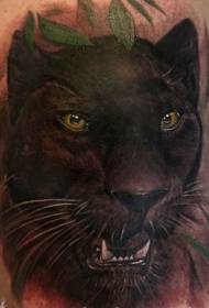 meraviglioso modello di tatuaggio pantera nera e foglia verde