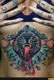new school abdomen colored panther with DNA symbol tattoo pattern  135040 - realistic style black panther tattoo pattern
