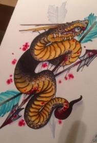 Եվրոպական դպրոցական օձի սլաքի գույնի դաջվածքների օրինակելի ձեռագիր
