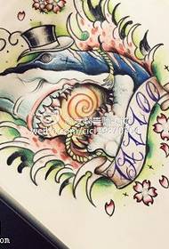 學校彩色鯊魚紋身手稿圖片