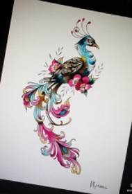 Evropa i Amerika prekrasan paunova boja tetovaža uzorak rukopis
