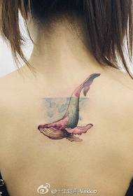 un mudellu di tatuu di tiburinu in l'aquarellu di u spinu